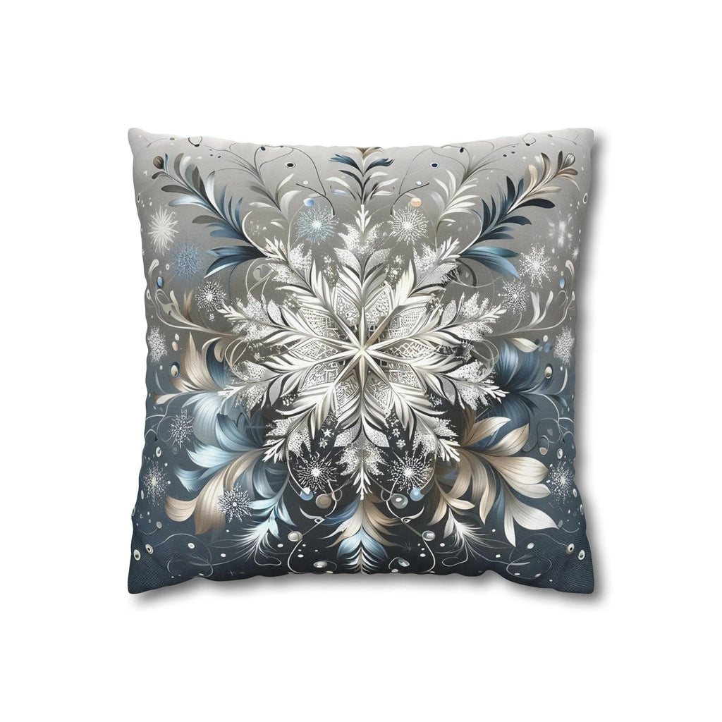 Elegant Snowflakes Throw Pillow Cover | Serene Silver & Blue Design | Sophisticated Holiday Charm