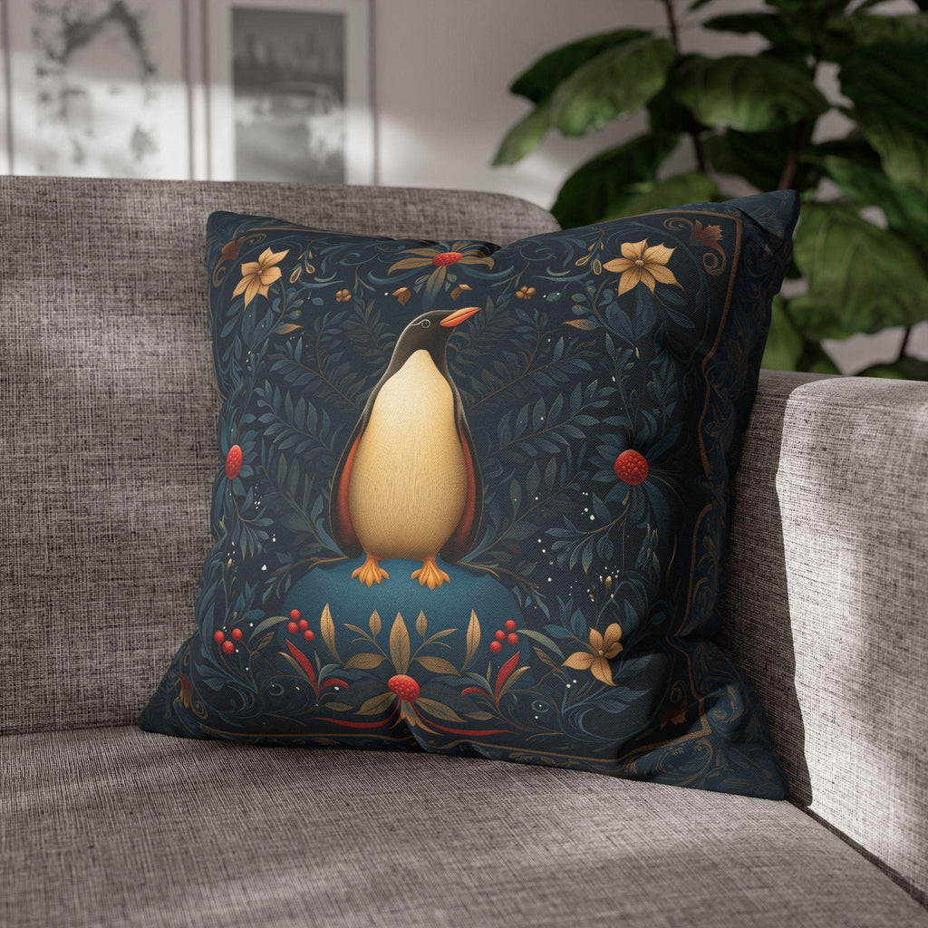 William Morris Christmas Penguin Pillow Cover:  Elegant Winter Holiday Accent