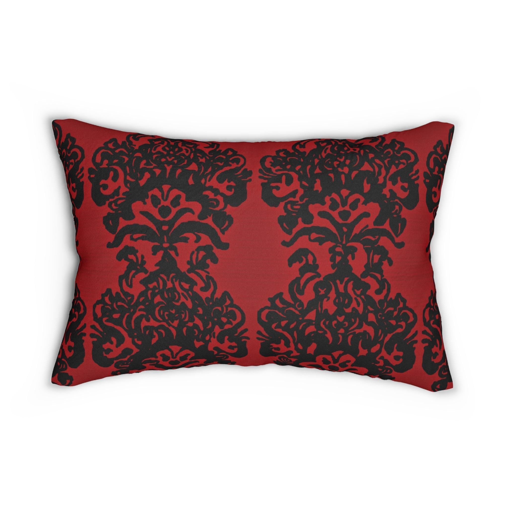 Black Damask Lumbar Pillow: Gothic Crimson Red Cushion