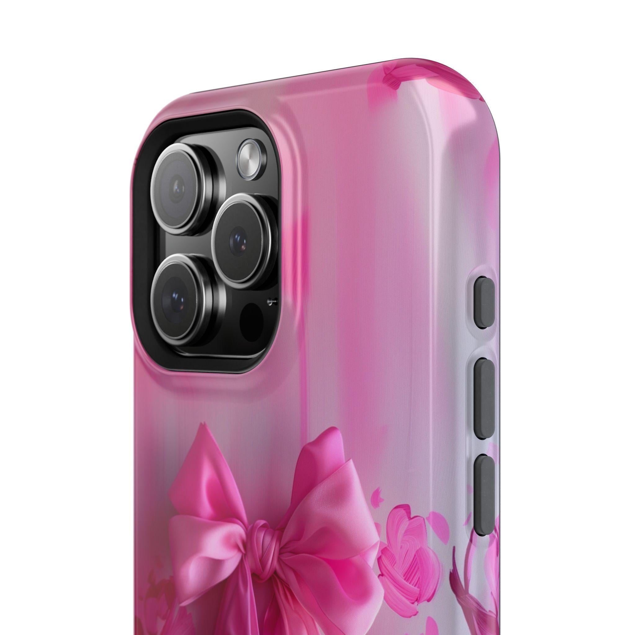 Pink Bow Floral MagSafe Tough Case for iPhone - Coquette Design Girly Gift