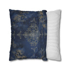 Navy Blue Damask Pillow Cover: Baroque Gold Accent Cushion