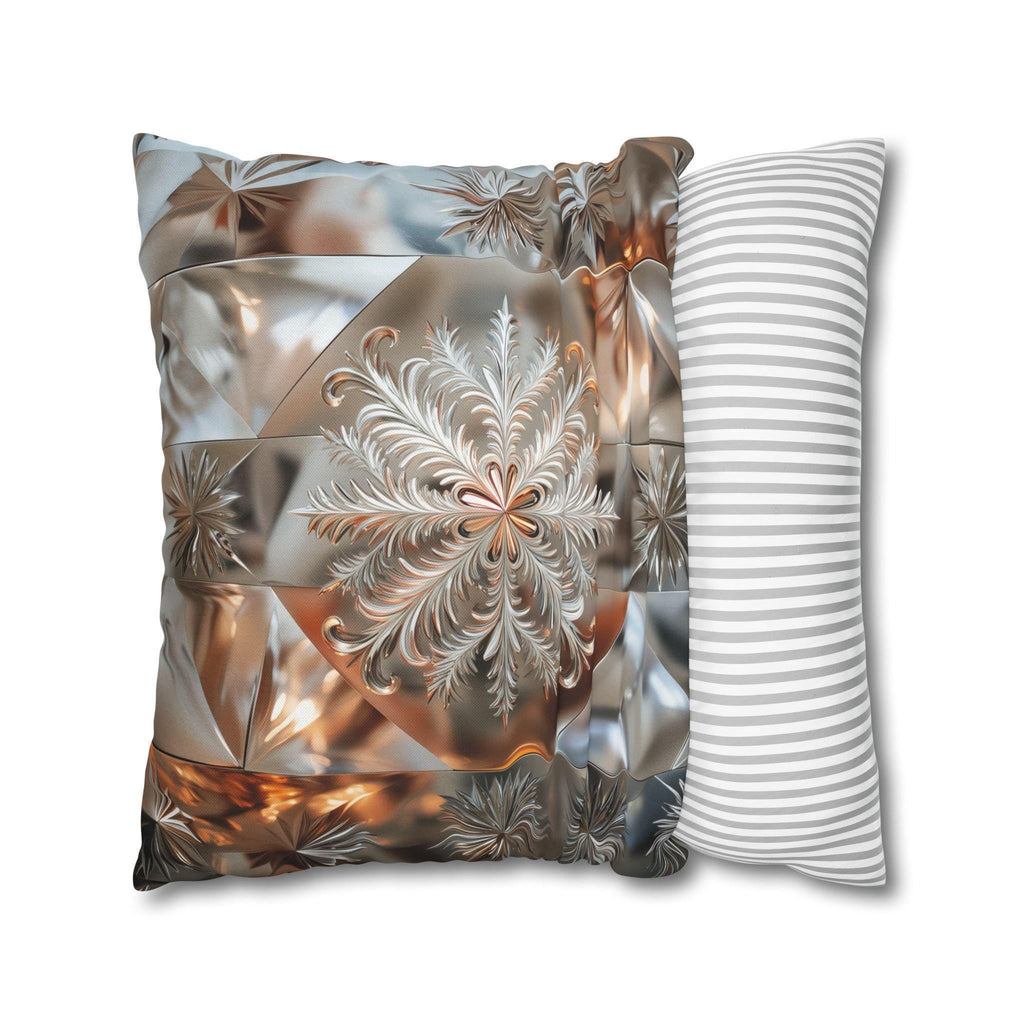 Snowflake Luxury Pillow Cover, Holiday Inspired Winter Charm, Silver Bronze Champagne Tones Square Pillowcase