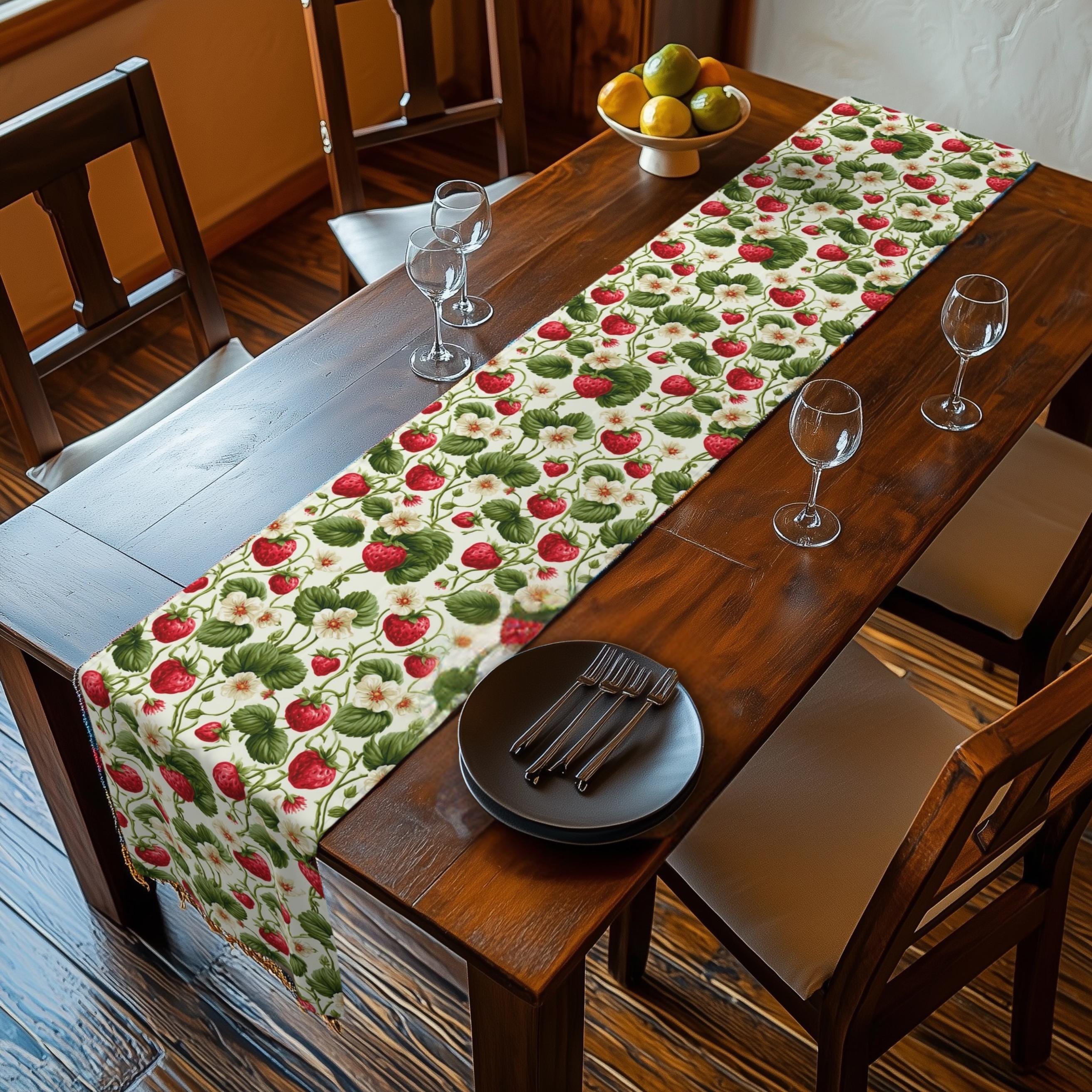 Wild Strawberry Table Runner: Botanical Summer Table Decor