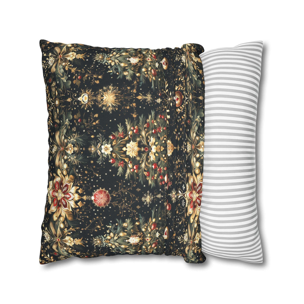 Christmas Tree Pillow Cover: Luxe Gold Red & Green on Deep Charcoal Holiday Decor