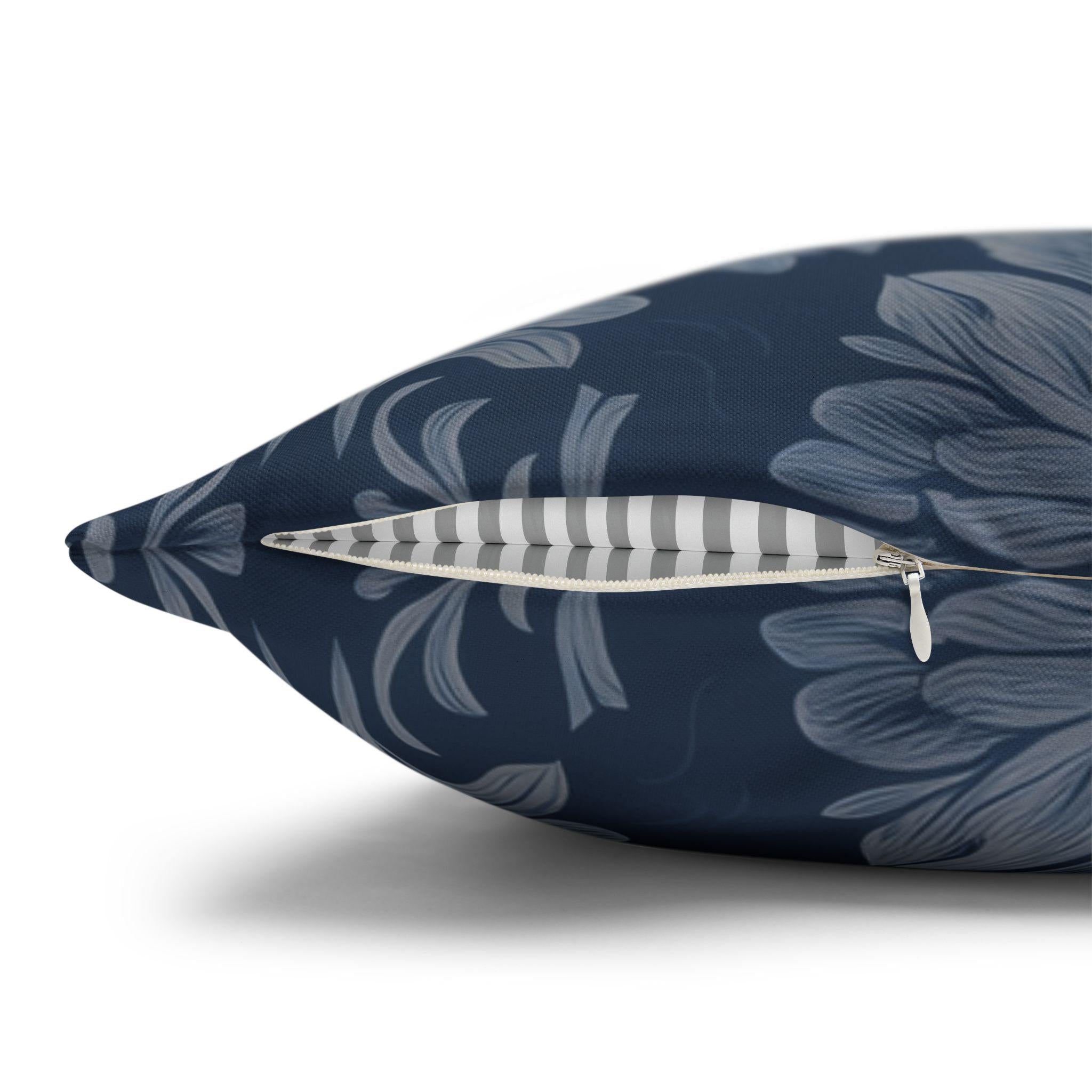 Slate Blue & Silver Damask Pillow Cover: Elegant Vintage Floral Cushion for Traditional Decor