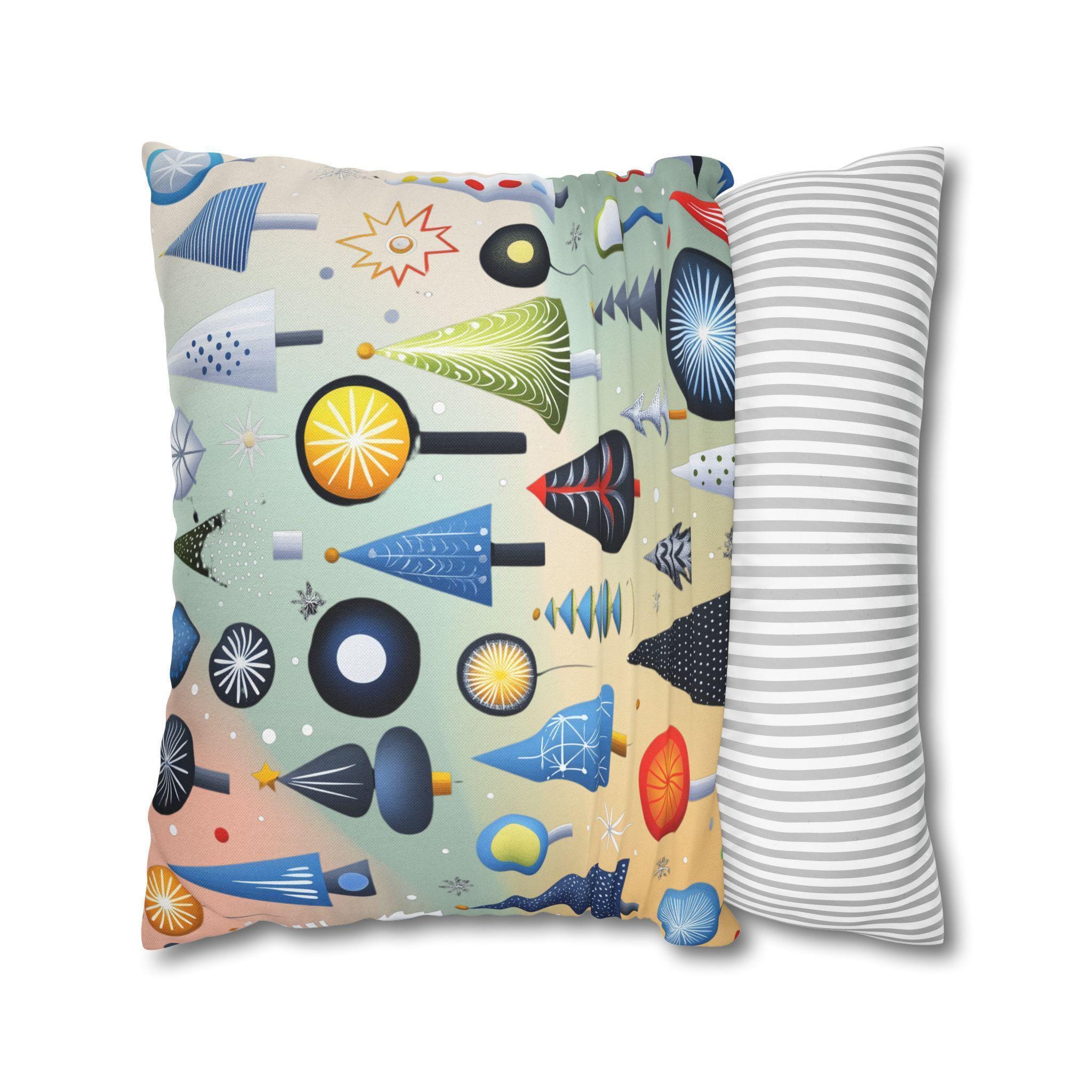 Modern Retro Christmas Trees Pillowcase, Festive Mid-Century Modern Nostalgic Xmas Pillow Cover