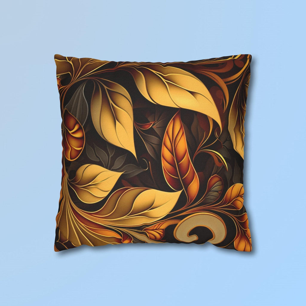 Autumnal Leaves Throw Pillow Cover: Orange and Gold Foliage on Rich Brown Background