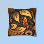 Autumnal Leaves Throw Pillow Cover: Orange and Gold Foliage on Rich Brown Background