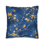 Royal Blue Chinoiserie Pillow Cover: Elegant Asian-Inspired Cushion with Yellow Blossoms and Birds