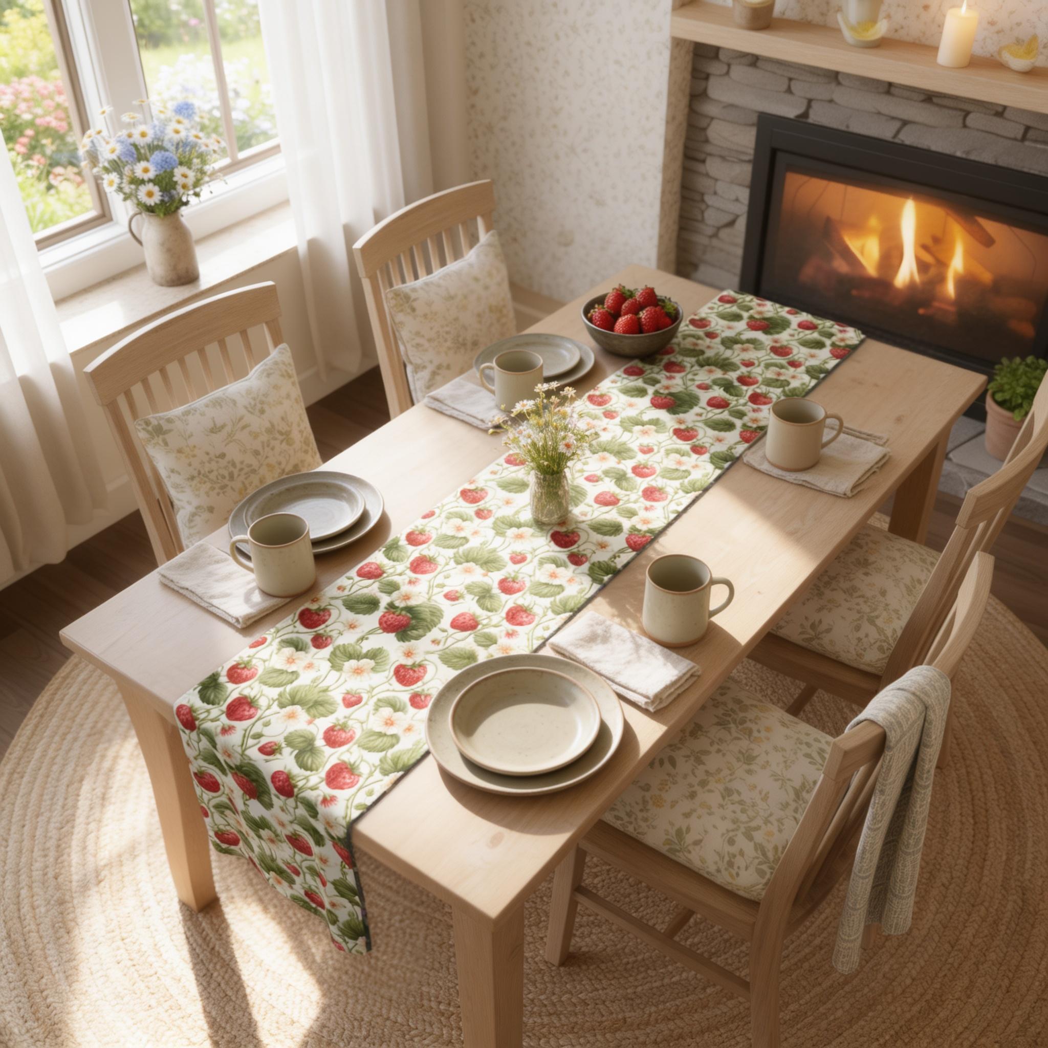 Wild Strawberry Table Runner: Botanical Summer Table Decor