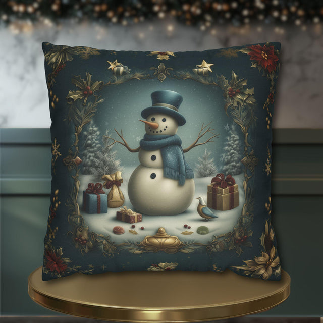 Vintage Style Pillow Cover: Blue-Green Christmas Snowman Luxury Holiday Decor