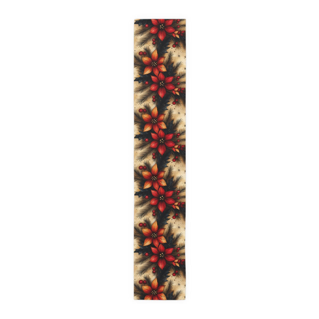 Christmas Poinsettia Table Runner Traditional Red and Green Holiday Festive Home Dining Table Decor