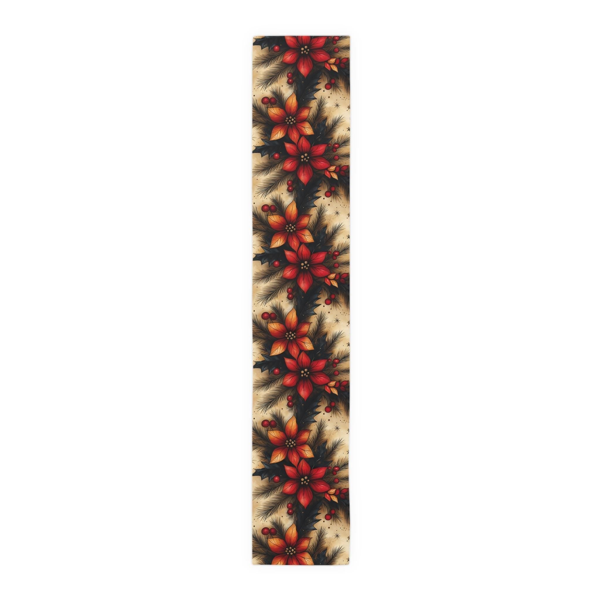 Christmas Poinsettia Table Runner Traditional Red and Green Holiday Festive Home Dining Table Decor