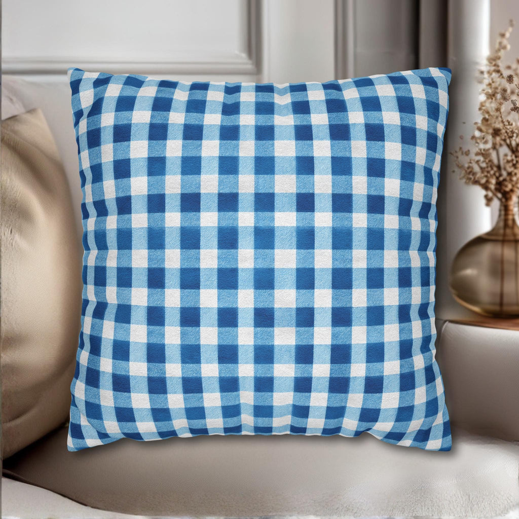 Blue Gingham Plaid Pillow Cover: Classic Farmhouse Check Accent