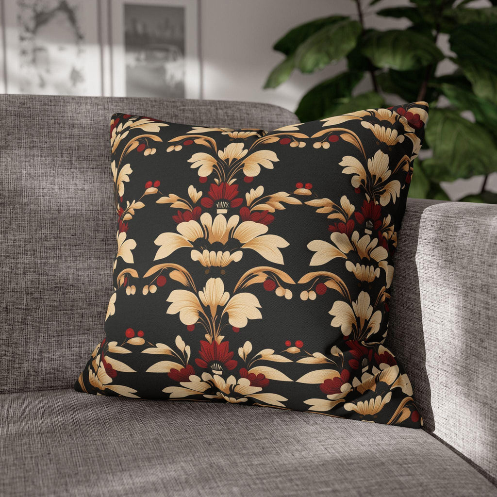 Vintage Style Floral Art Deco Throw Pillow Cover, Cream Red Gold