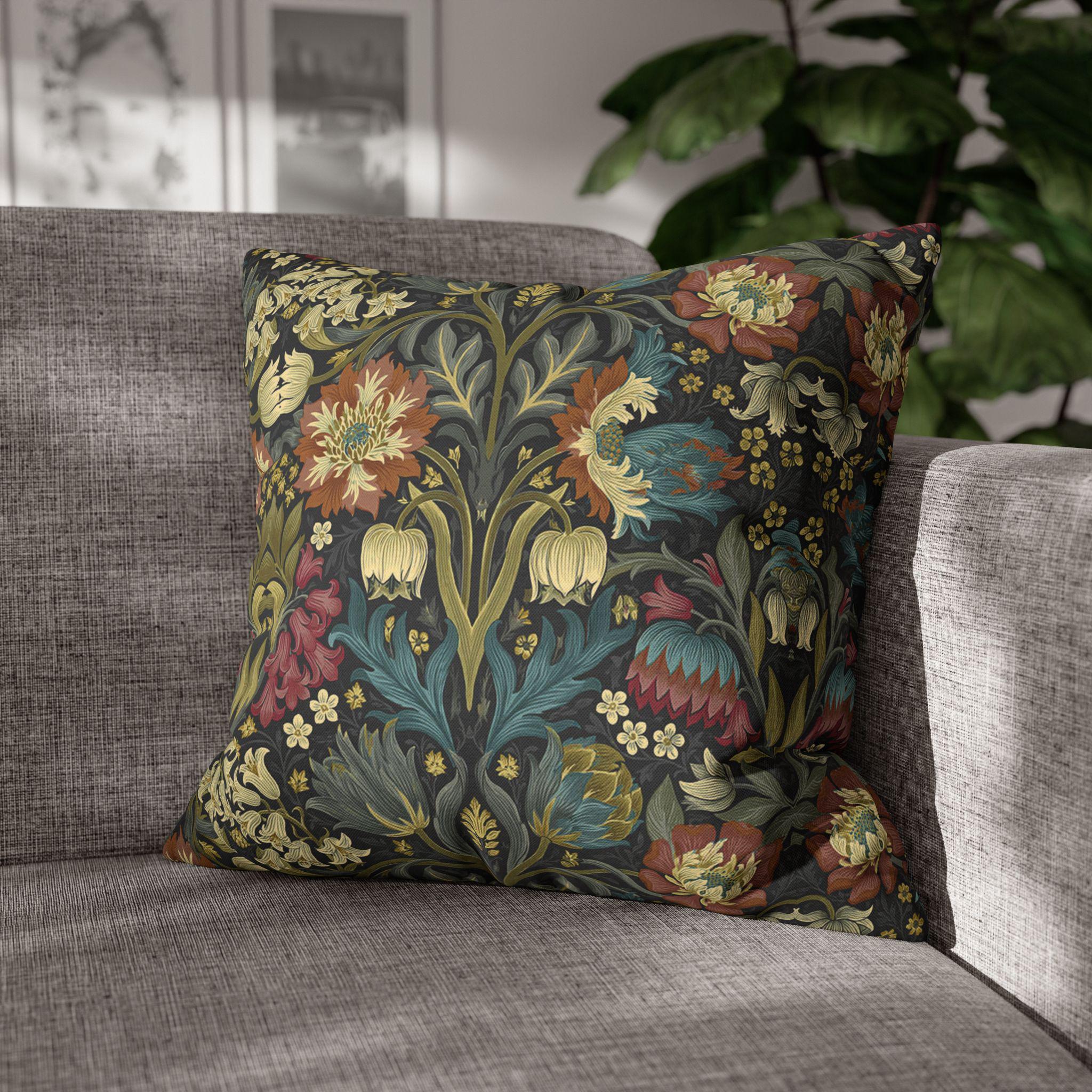 William Morris Inspired Pillow Cover: Midnight Navy Botanical Design