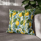 Lemon Soft Blue Stripe Pillow Cover: with Green Leaves and White Florals