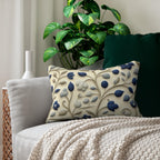 William Morris Inspired Lumbar Pillow: Navy & Taupe Floral Botanical