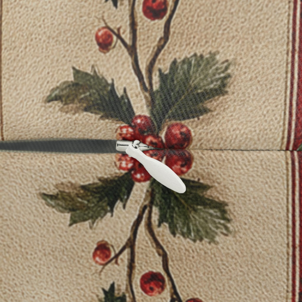 Striped Holly Christmas Lumbar PIllow: Red, Green, Cream Holiday Botanical Winter Decor