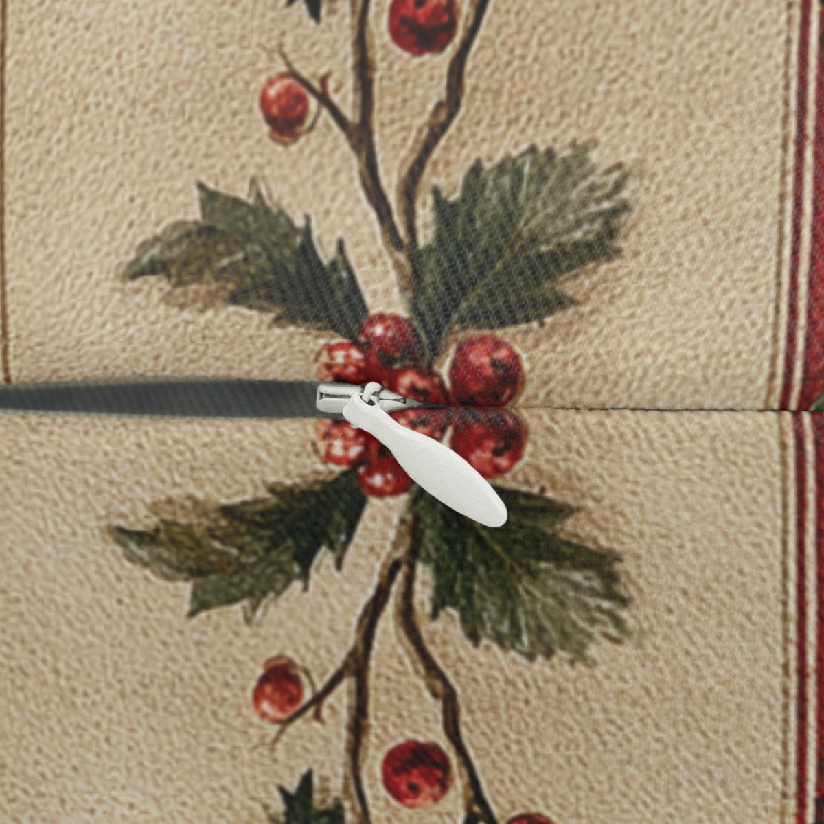 Striped Holly Christmas Lumbar PIllow: Red, Green, Cream Holiday Botanical Winter Decor