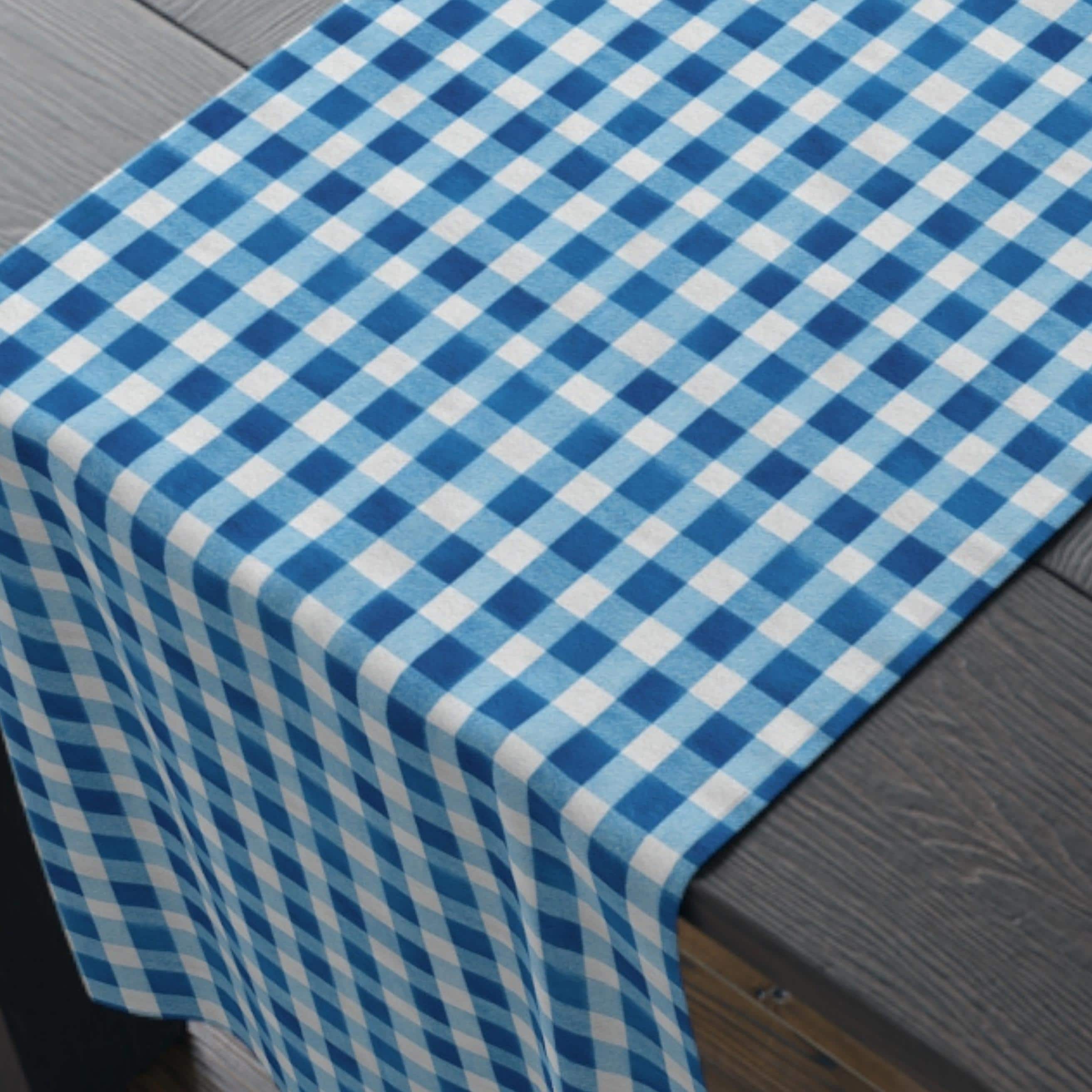 Blue Gingham Plaid Table Runner: Classic Farmhouse Check Accent