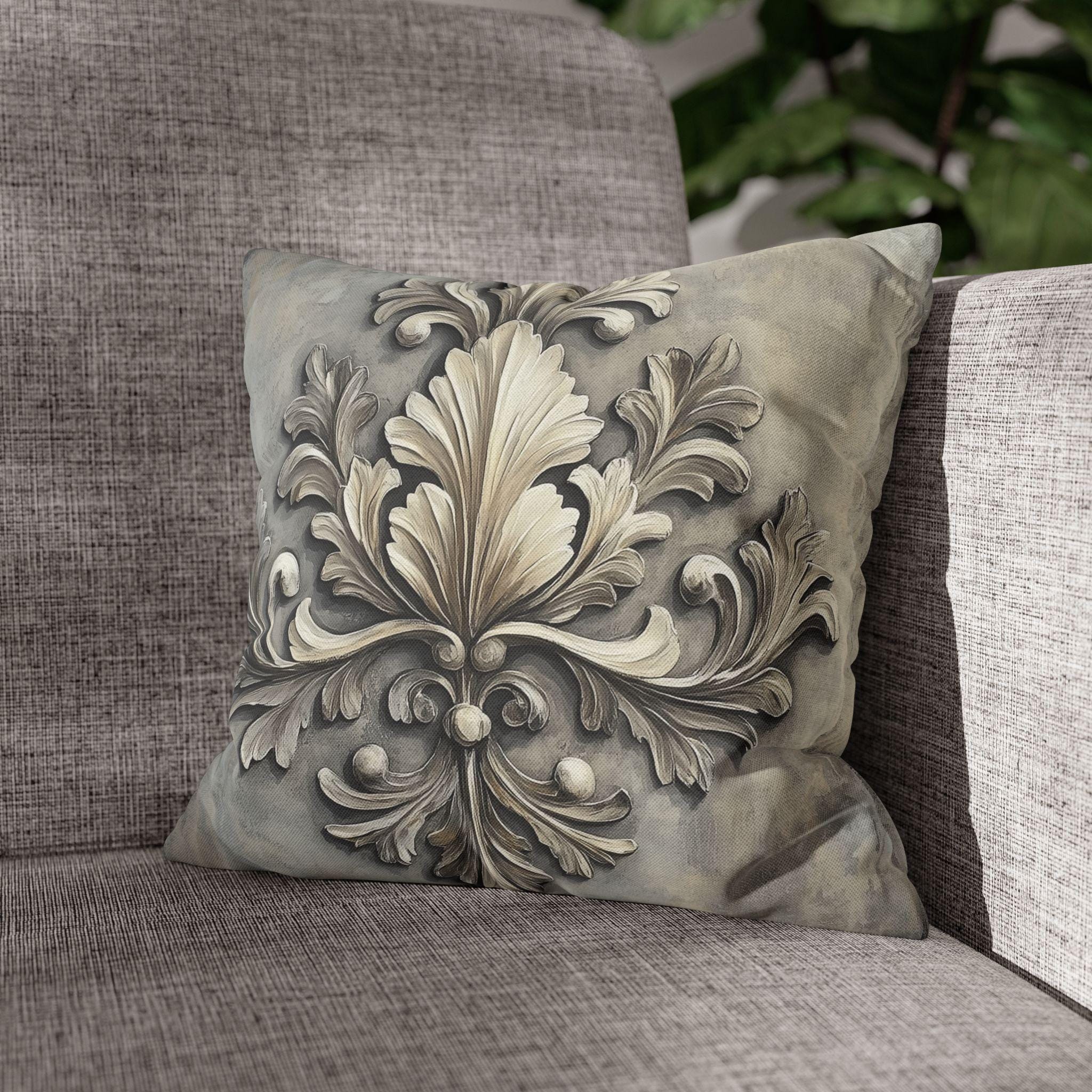 Rococo Inspired Ornamental Pillowcase, Ancanthus Leave Beige Cream Design, Luxury Home Decor