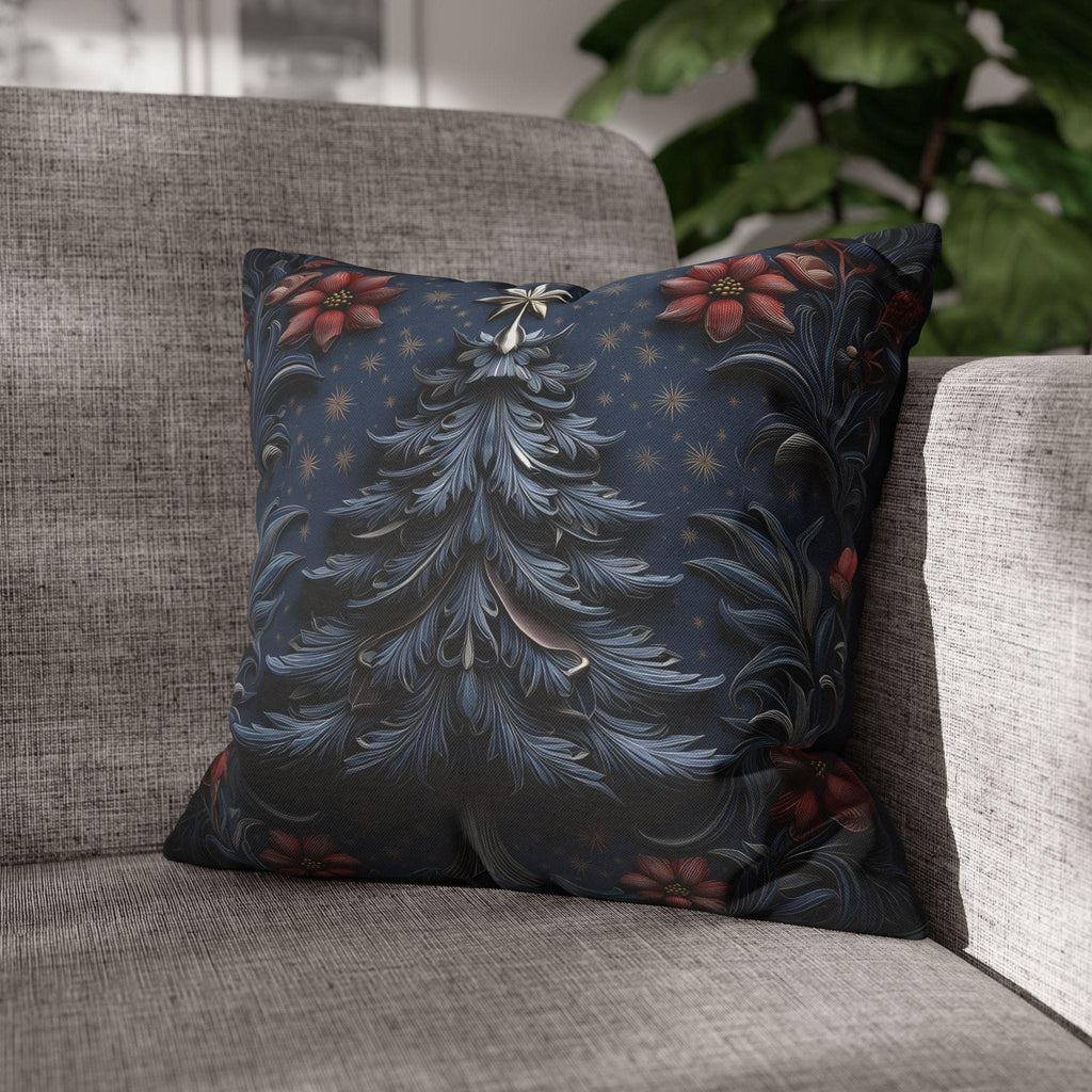 William Morris Christmas Pillow Cover: Silver Tree, Blue & Red Holiday Decor