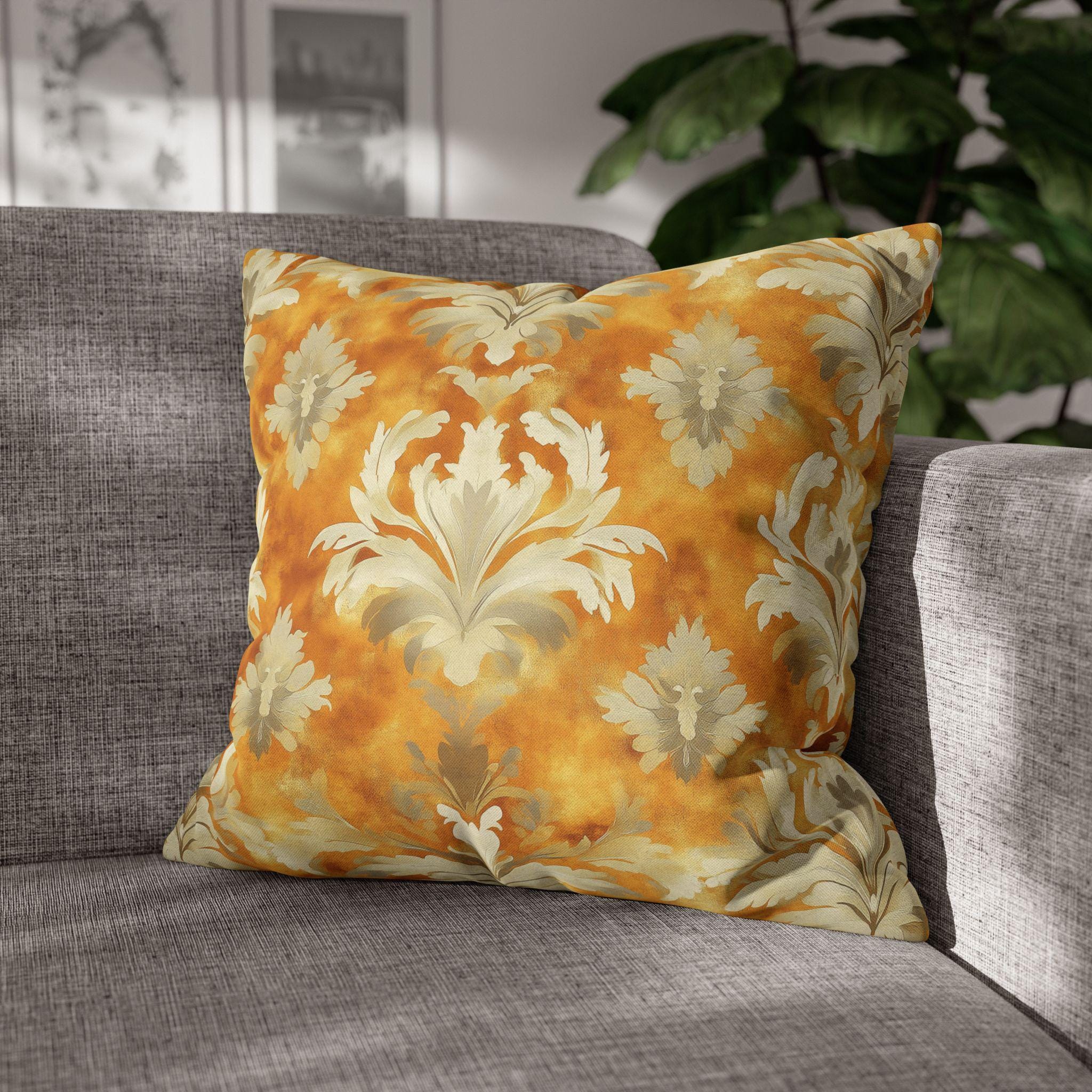 Damask Pillow Cover, Pumpkin Spice Fall Decor, Elegant Accent Pillow