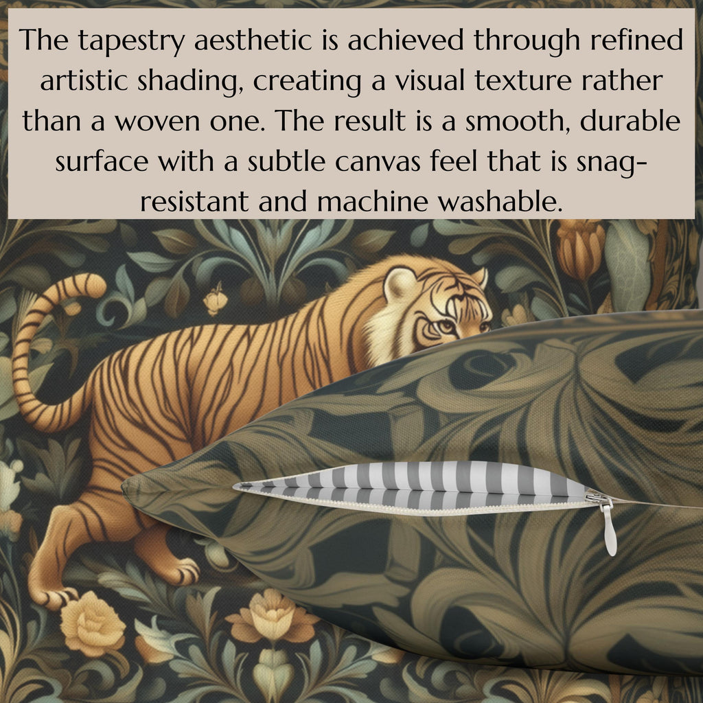 William Morris Inspired Tiger in the Garden Pillow Cover: Botanical Tapestry Accent