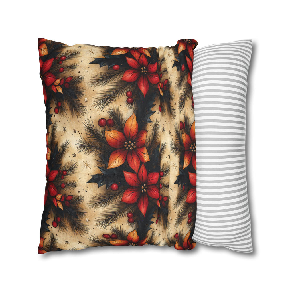 Christmas Poinsettia Pillowcase, Traditional Red and Green  Holiday Festive Home Decor Pillow Cover