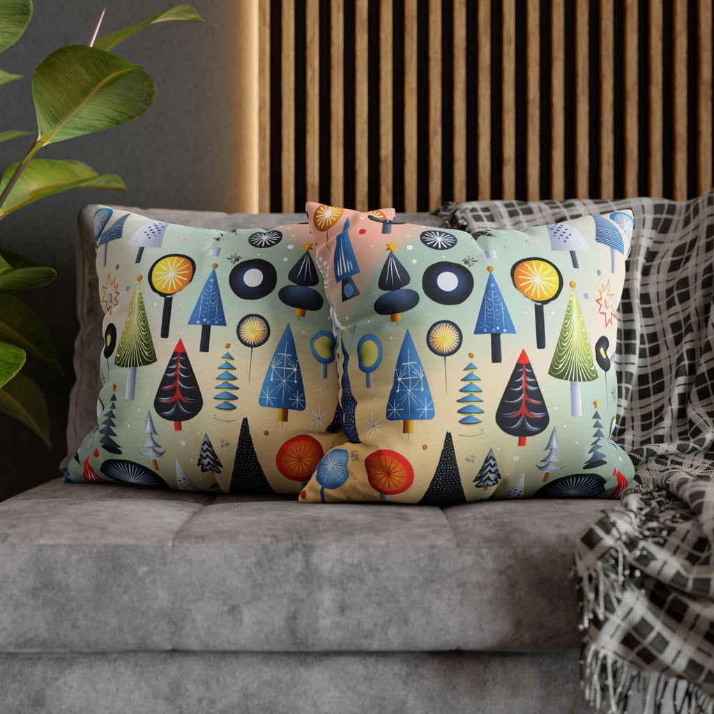 Modern Retro Christmas Trees Pillowcase, Festive Mid-Century Modern Nostalgic Xmas Pillow Cover