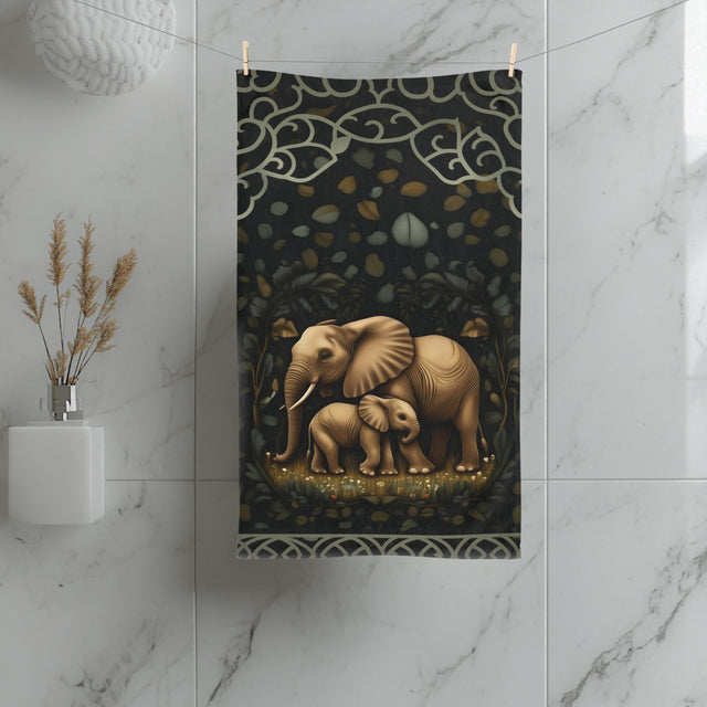 Elephant Hand Towel: Botanical Jungle Design - Soft Earth Tones