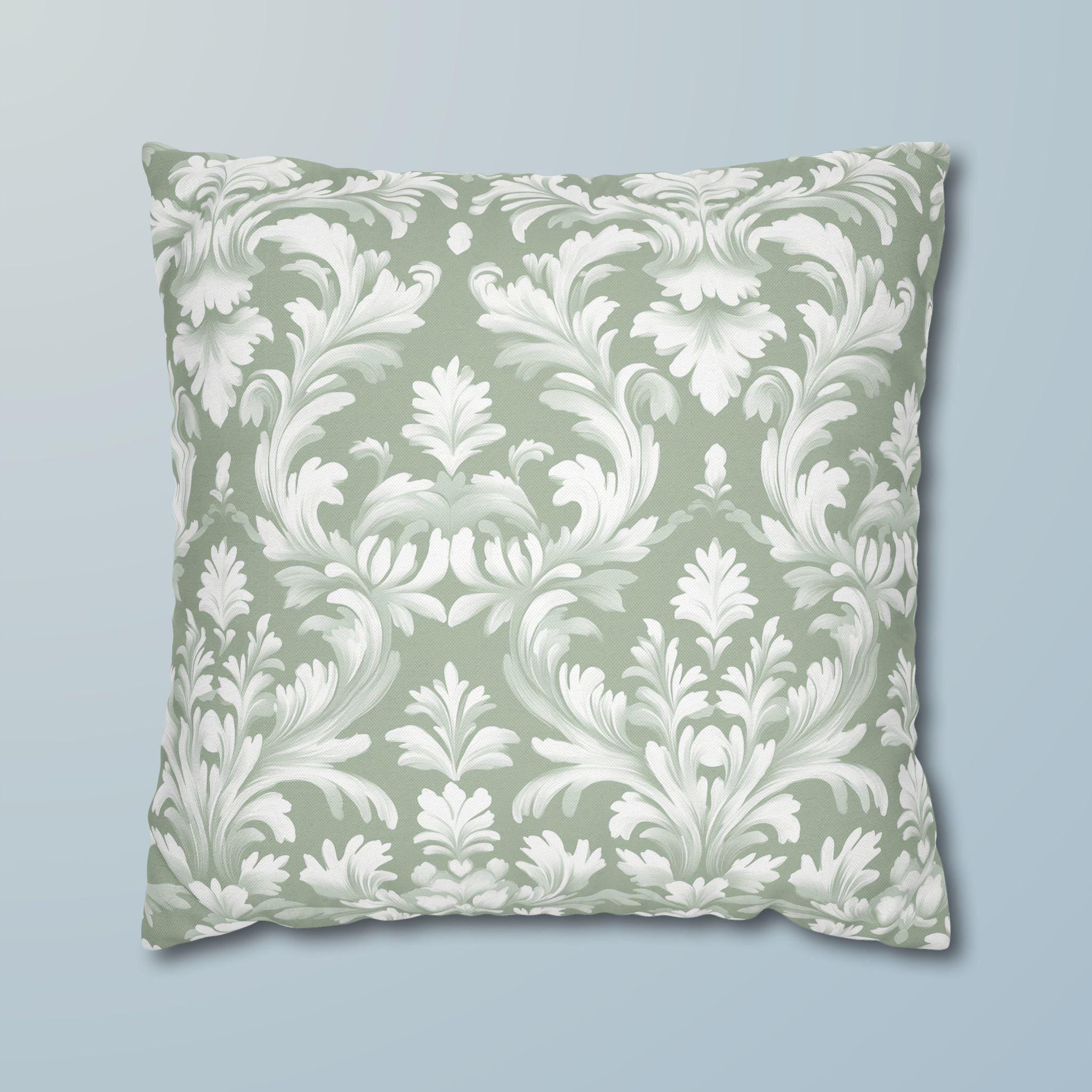 Pastel Green Damask Floral Pillow Cover, Vintage Inspired Classic Home Decor, Elegant Bedding