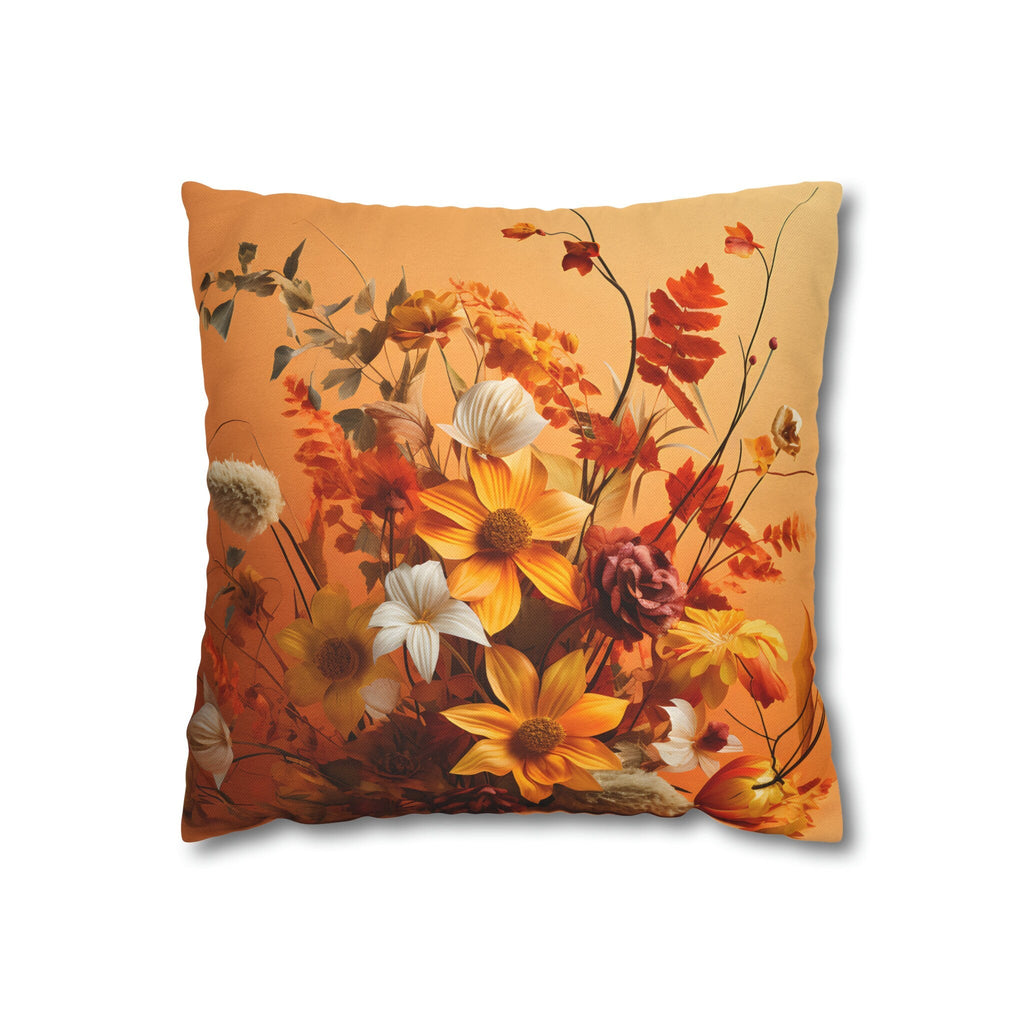 Light Pumpkin Orange Fall-Themed Wildflower Decorative Throw Pillow Cover