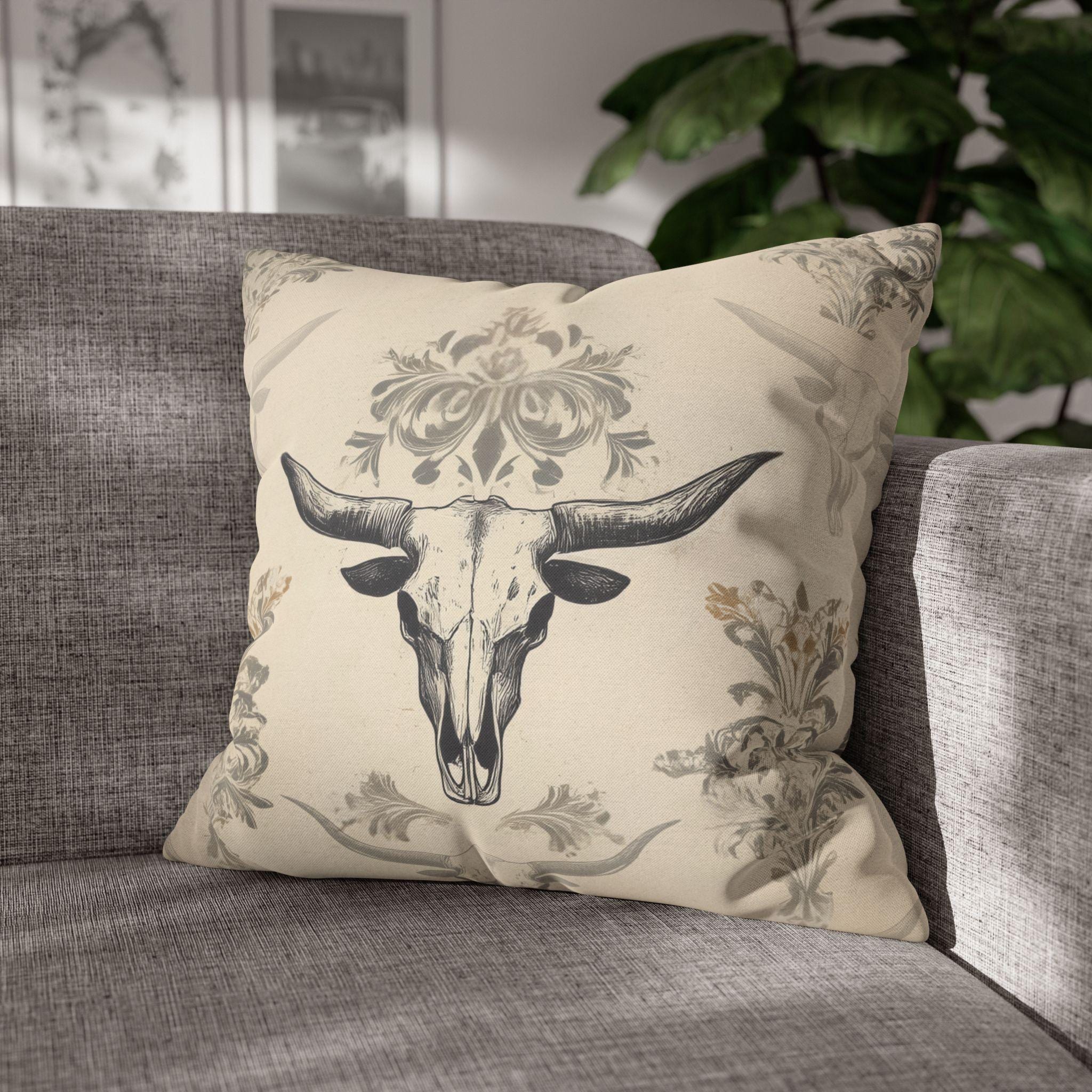 Southwestern Longhorn Skull Pillow Cover: Rustic Western Ranch Decor Accent for Country Living