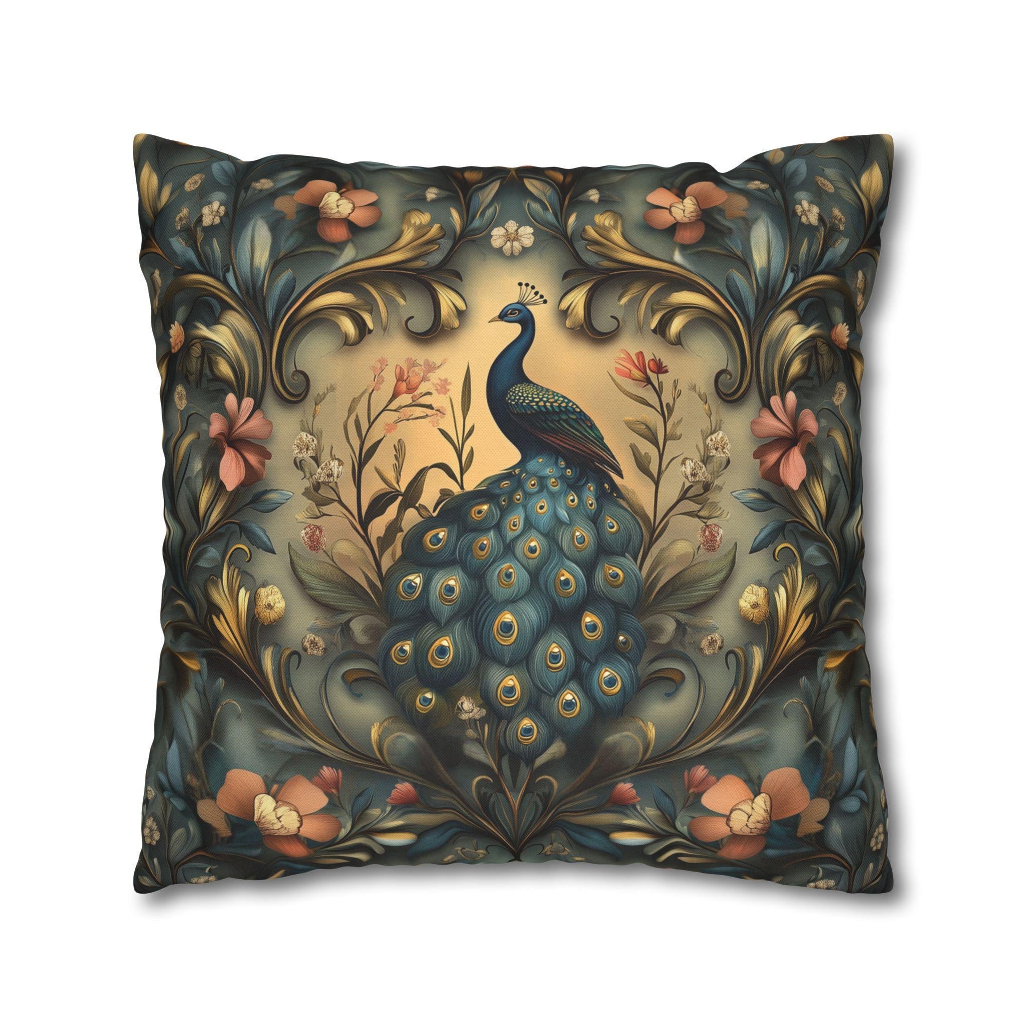 Peacock Pillow Cover: William Morris Floral Tapestry Design