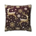 Golden Reindeer Snowflake Decorative Throw Pillow Cover: Festive Elegance Designer Square Pillowcase