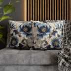 Elegant Chinoiserie Floral Pillow Cover: Blue & Off-White Eastern Motif Cushion for Home Decor