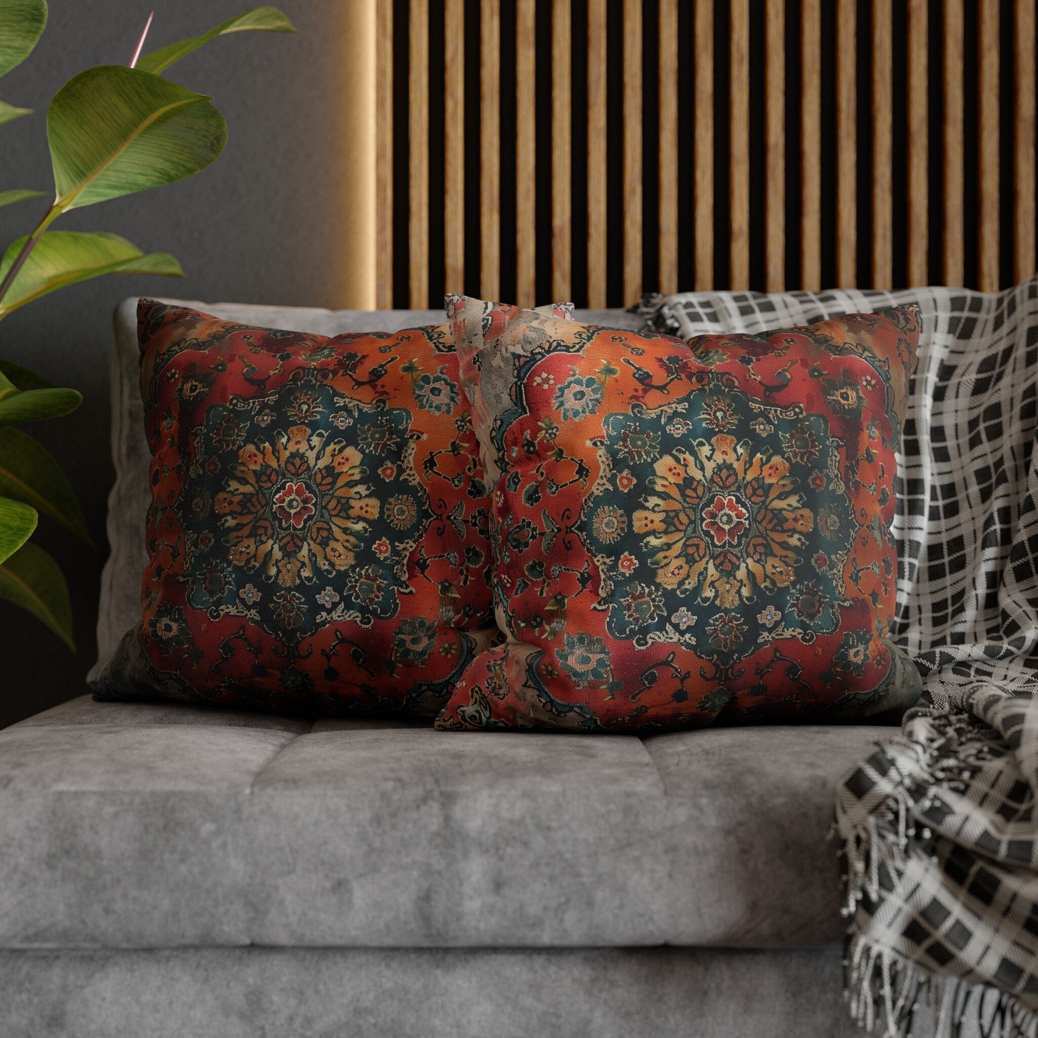 Medallion Persian Rug Pillow Cover: Teal, Red, and Orange