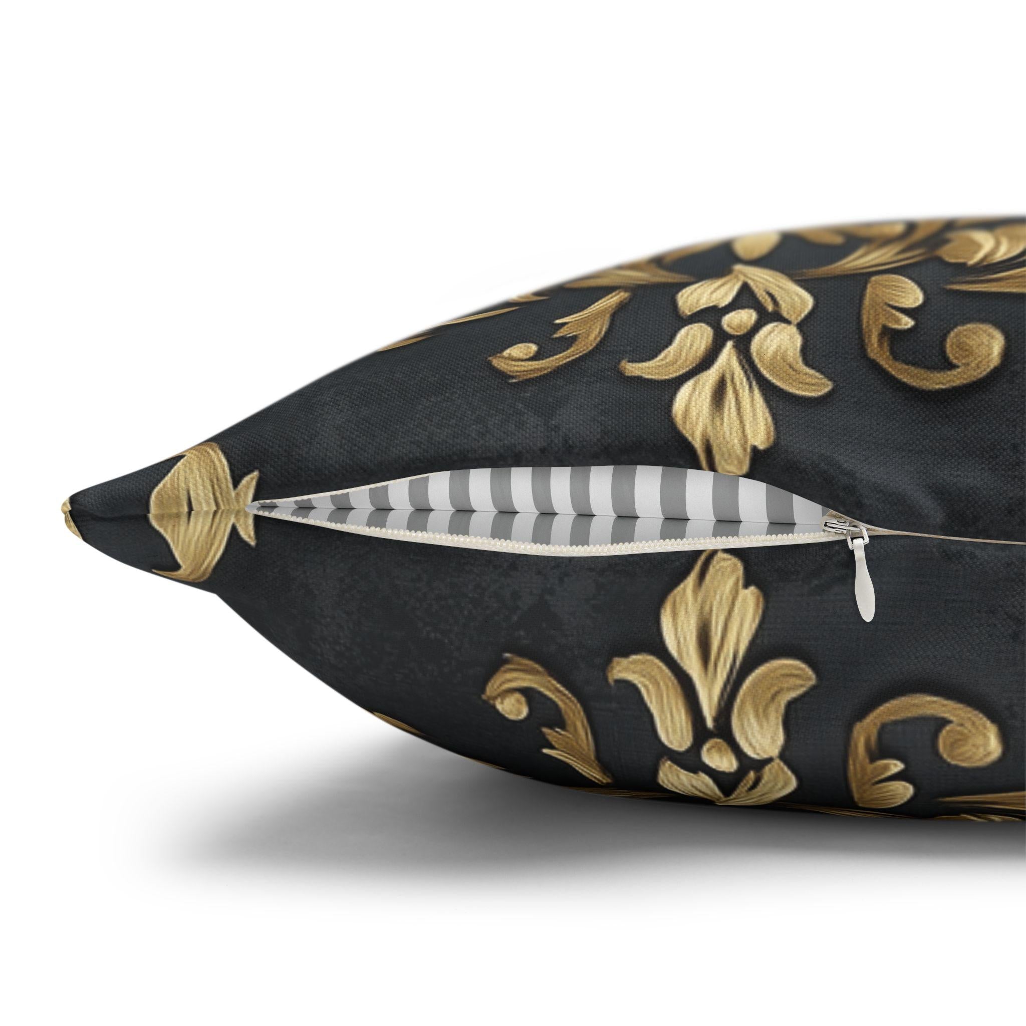 Gold Damask Pillow Cover: Deep Charcoal Vintage Home Decor