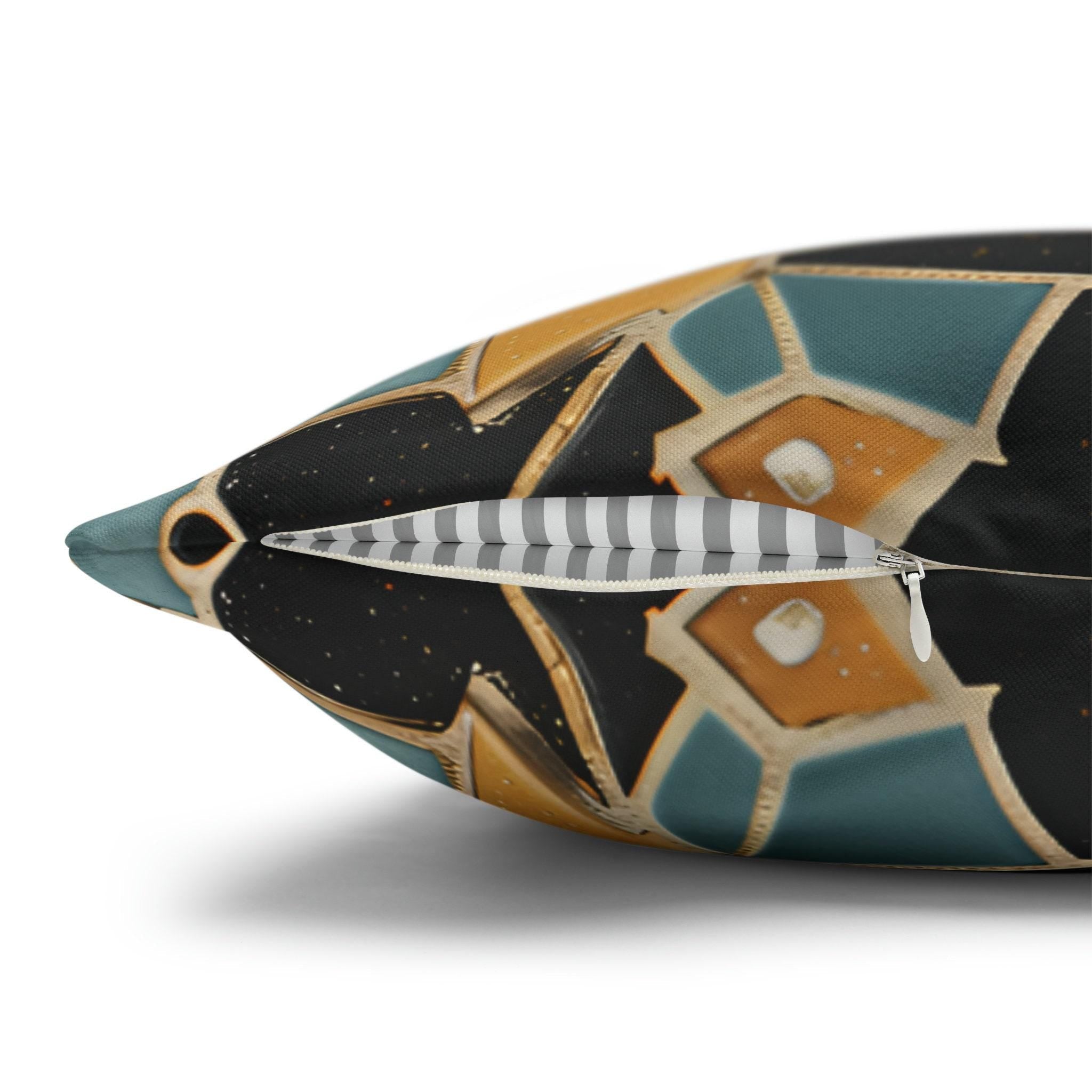 Luxurious Moroccan Tilework Inspired Pillow Cover: Teal, Beige, Brown Geometric Cushion Case