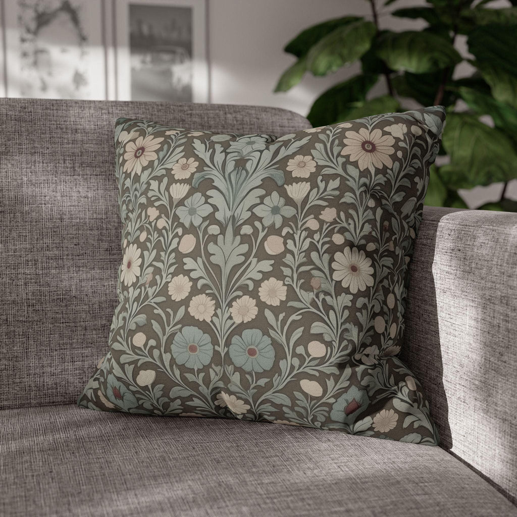 William Morris Inspired Botanical Pillow Cover: Soft Sage, Taupe, Blush Floral Print Accent Case