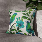 Chinoiserie Bird Pillow Cover: Teal Green Watercolor Floral Cushion