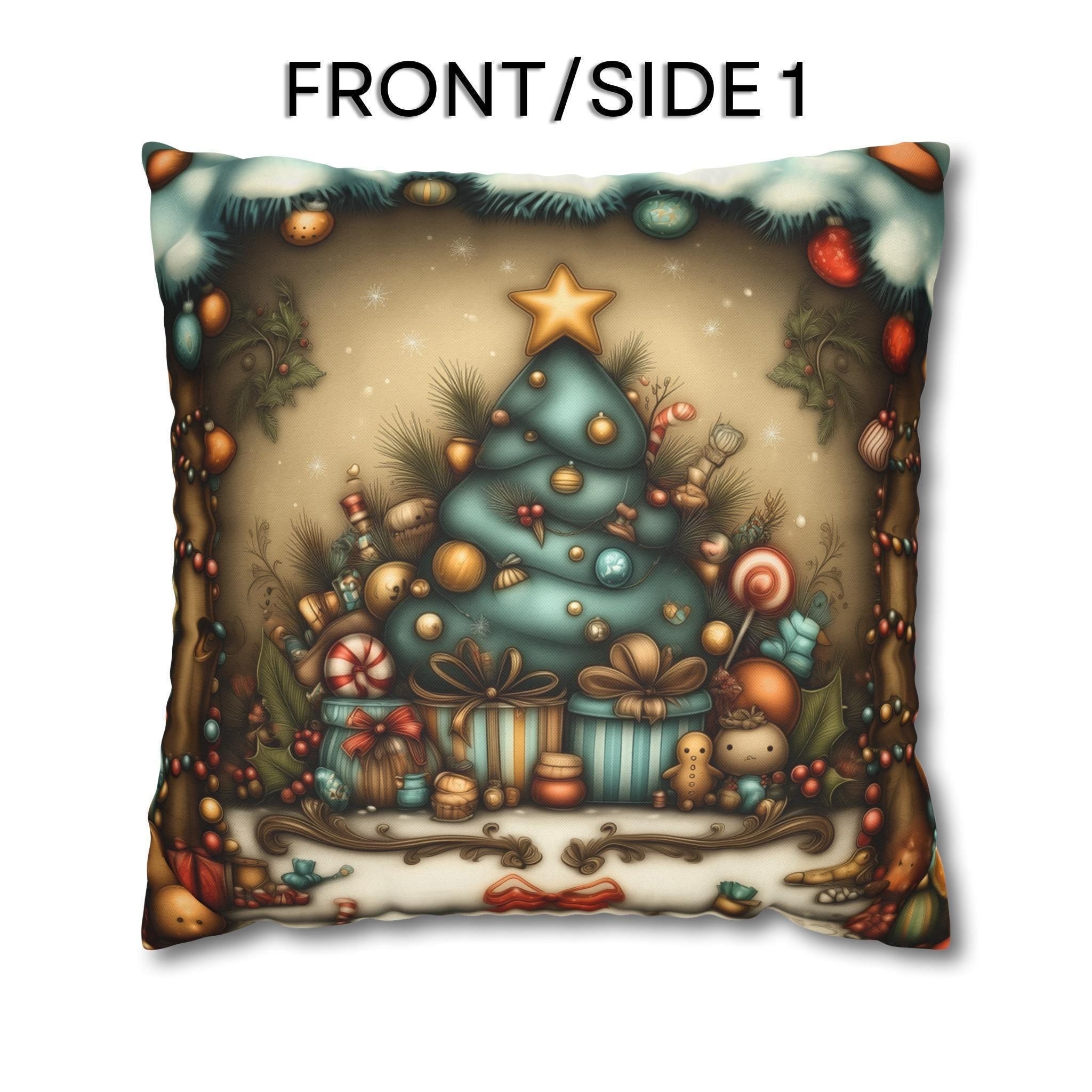 Nostalgic Christmas Pillow Cover: Vintage Style Tree & Presents Holiday Décor