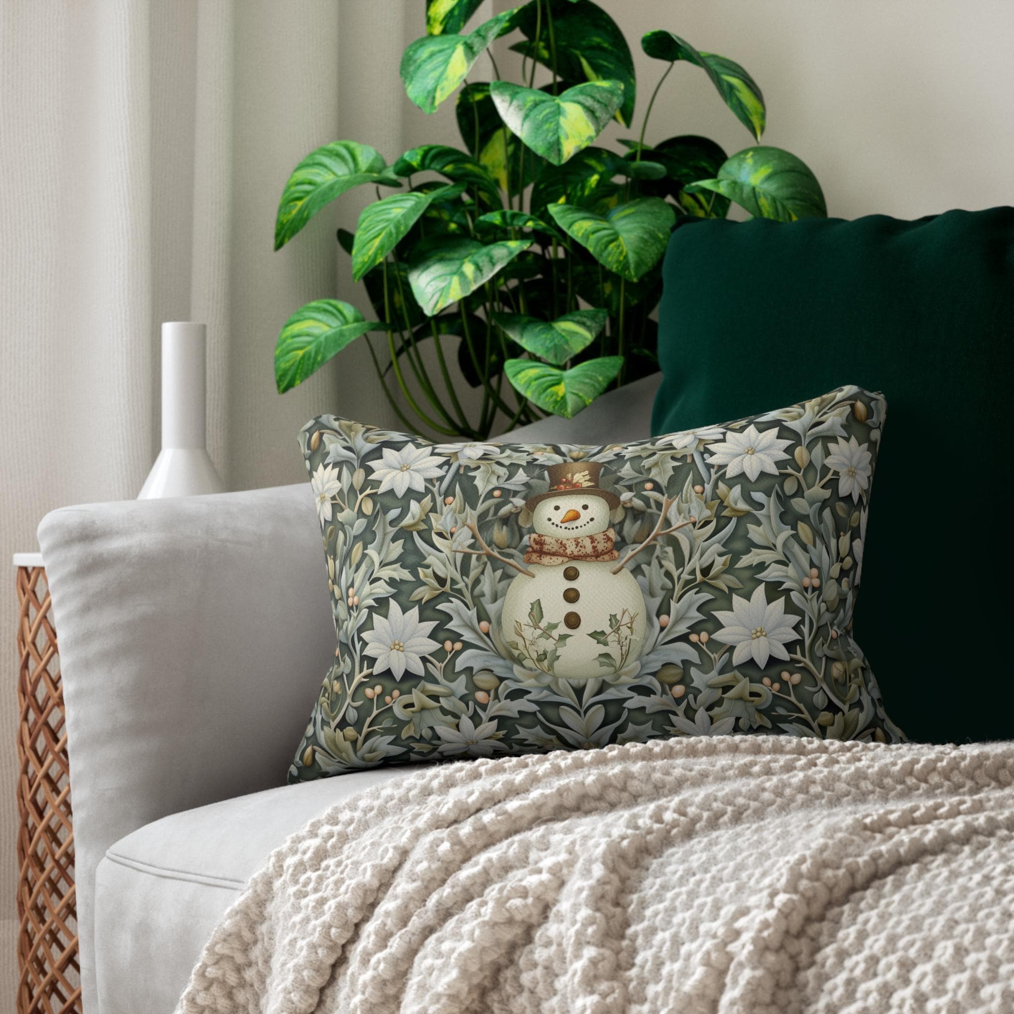 William Morris Snowman Lumbar Pillow: Holiday Home Decor
