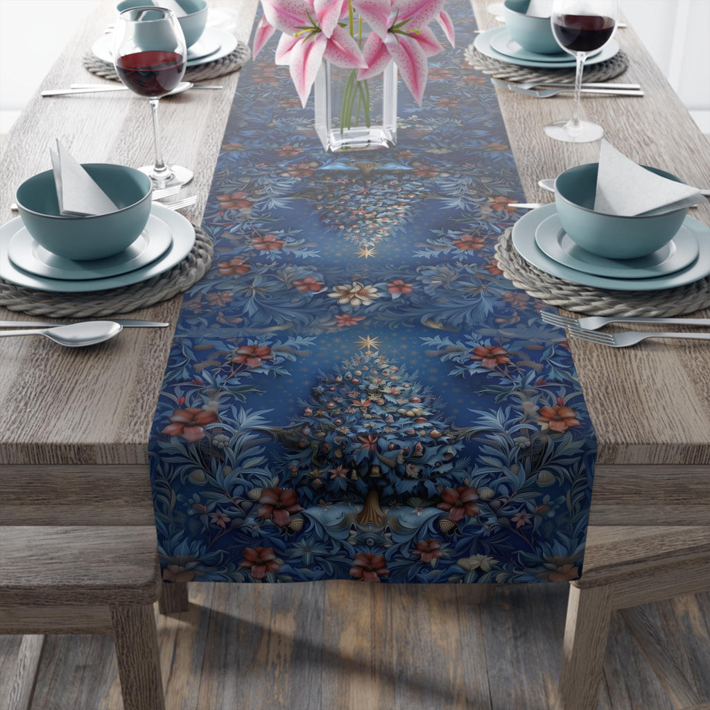 William Morris Christmas Table Runner: Navy, Crimson & Gold Holiday Decor