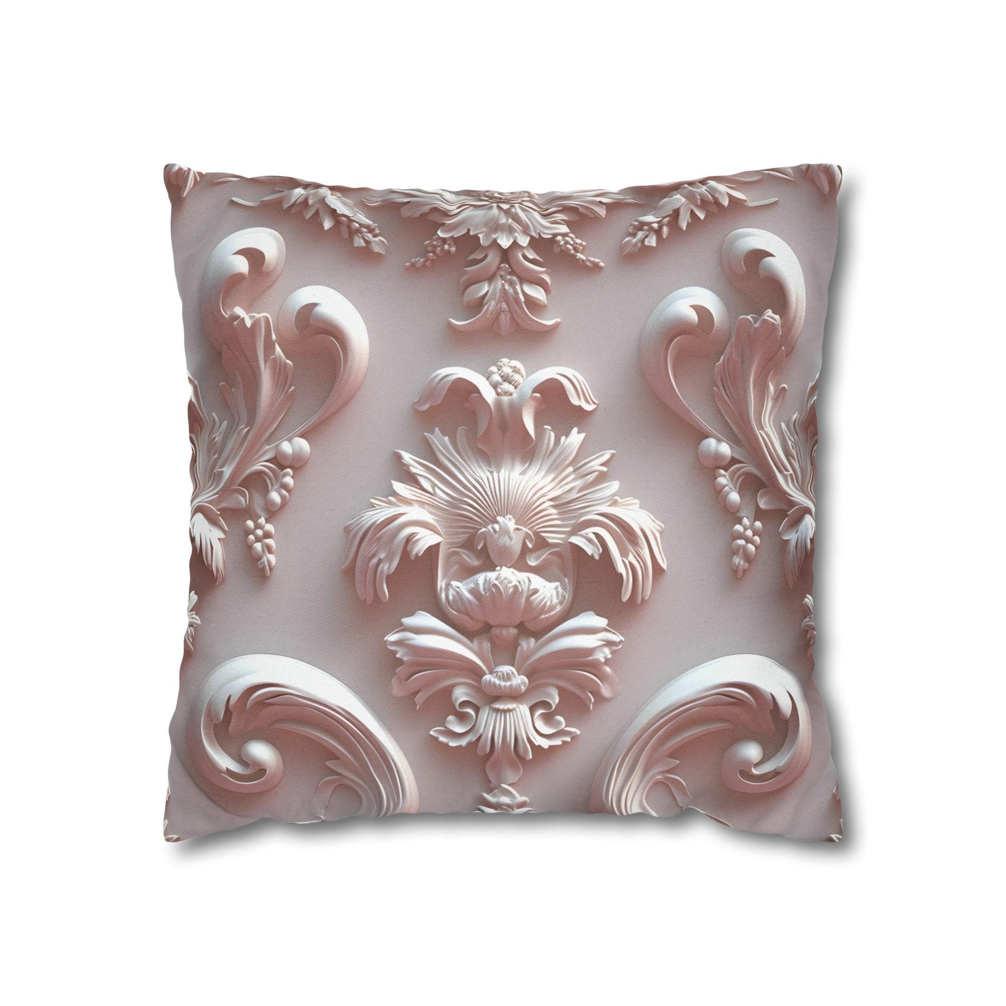 Rococo Pillow Cover: Blush Pink Scrollwork Floral Design