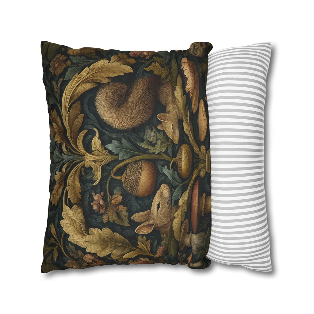 William Morris Woodland Forest Pillow Cover: Squirrel & Rabbit Tapestry-Style Cushion Case
