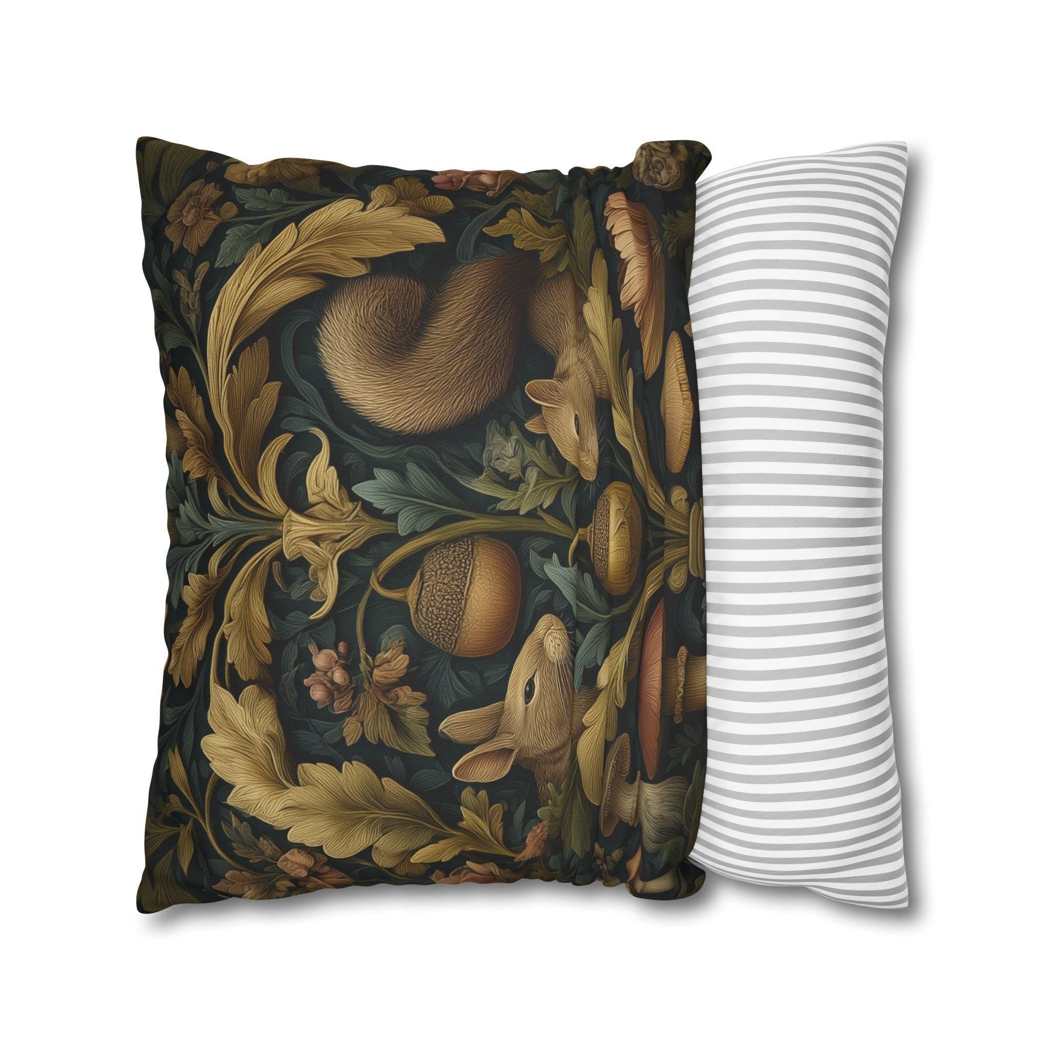 William Morris Woodland Forest Pillow Cover: Squirrel & Rabbit Tapestry-Style Cushion Case