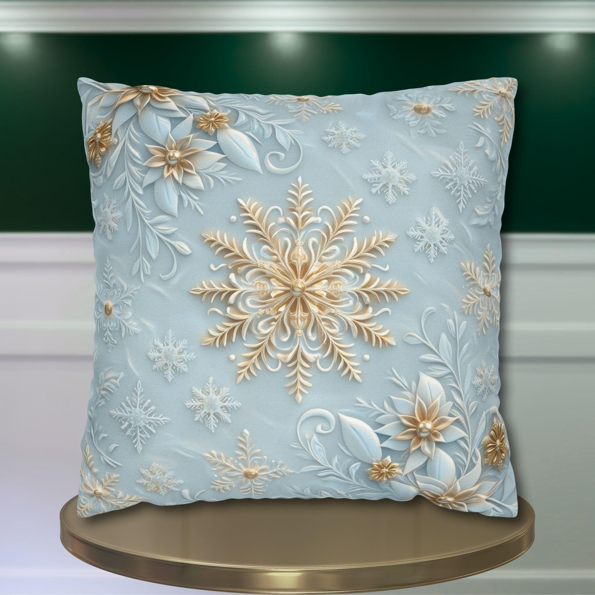 Gold Snowflake Pillow Cover, Elegant Winter Holiday Decor